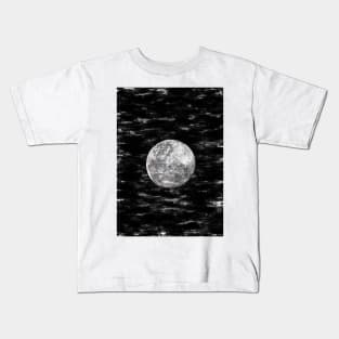 Full Moon In The Night Sky Monochrome. For Moon Lovers. Kids T-Shirt